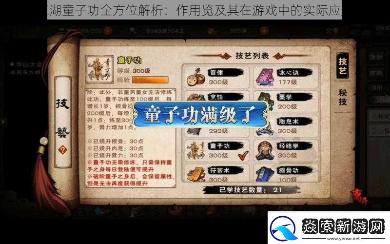 烟雨江湖童子功全方位解析：作用览及其在游戏中的实际应用价值